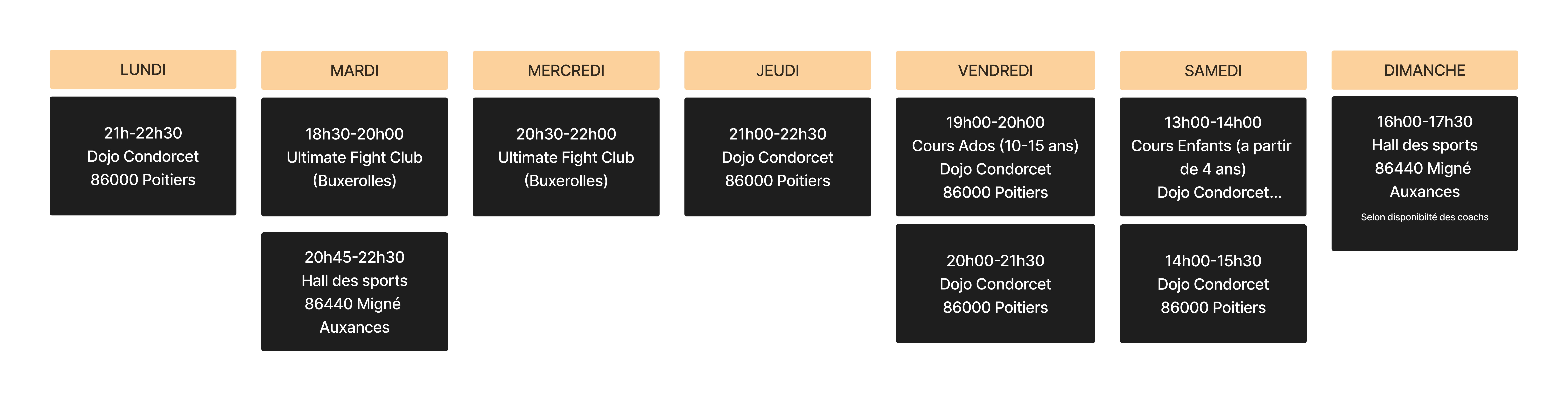 horraires du club